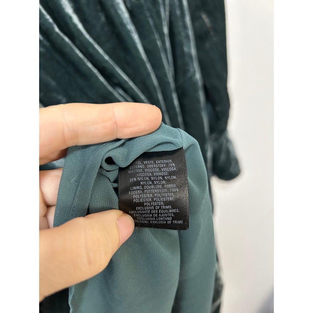 Holding Horses Nantes Velvet V Neck Button Front Babydoll Dress Teal Green M - Picture 6 of 11